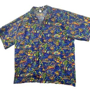 Vintage Toucan Dance Tropical Fish Hawaiian Shirt Mens Size XL Button Down Shirt